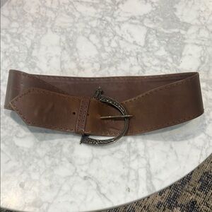 Alexander McQueen Brown Leather Silver Buckle Statement Belt